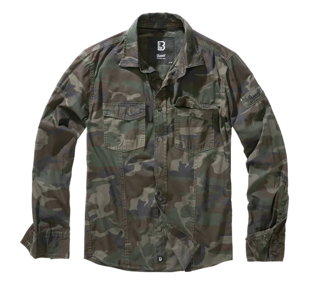 Brandit - Slim Fit Shirt Long Sleeve woodland