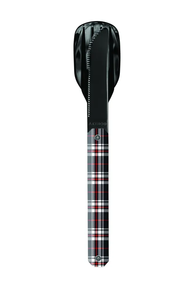AKINOD - Besteckset 12H34, Hochglanz Schwarz, Blauer Tartan
