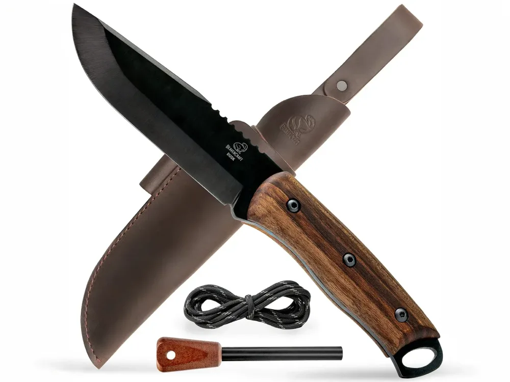 BeaverCraft - BSH4 Bushcraft-Messer mit Lederscheide (Kohlenstoffstahl)