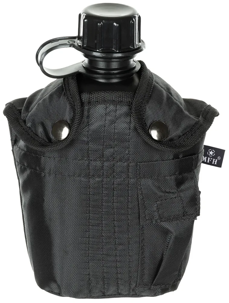 US Plastikfeldflasche, 1 l, Hülle, schwarz, BPA-frei