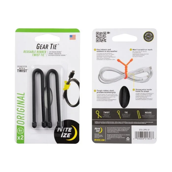 Nite Ize - Mehrzweckbinder Gear Tie Original, 6 Inch (schwarz)