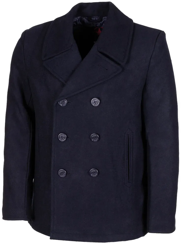 US Pea Coat, blau, mit blauen Knöpfen