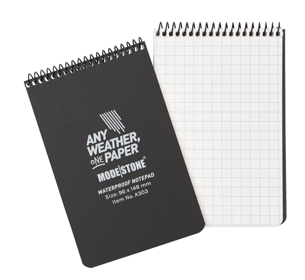 Modestone - Wasserfester Glow in the dark Notizblock 96x148mm, 30 Blatt (schwarz)