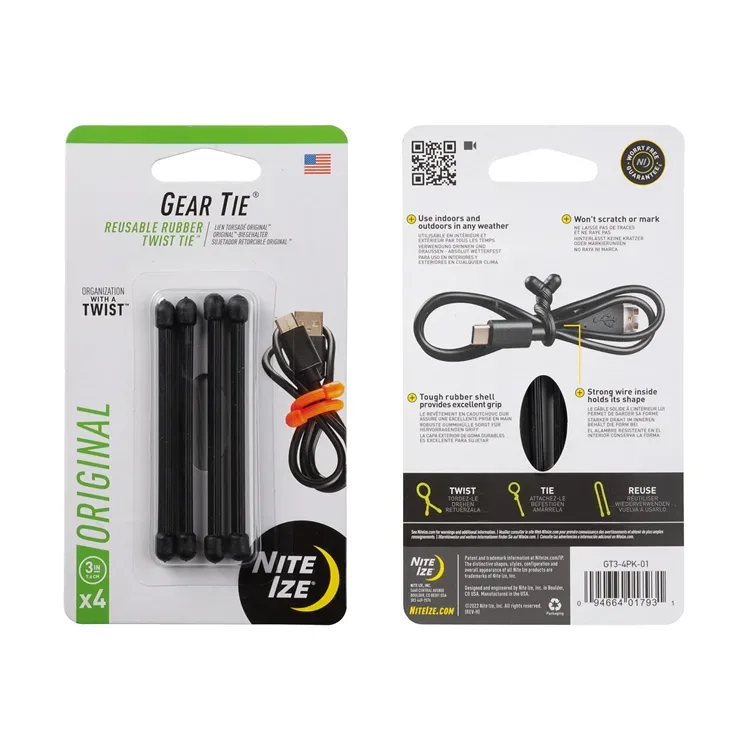 Nite Ize - Mehrzweckbinder Gear Tie Original, 3 Inch (schwarz)