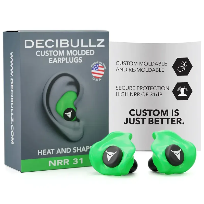 Decibullz - Custom Molded Earplugs Gehörschutzstöpsel grün (SNR=27db)