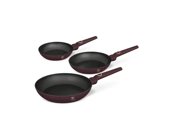 Berlinger, Küchenbedarf, Berlinger Haus 3-teiliges Bratpfannen Set Ø 20/24/28 cm matt bordeaux Leonardo Collection, Produkte & Wohnen