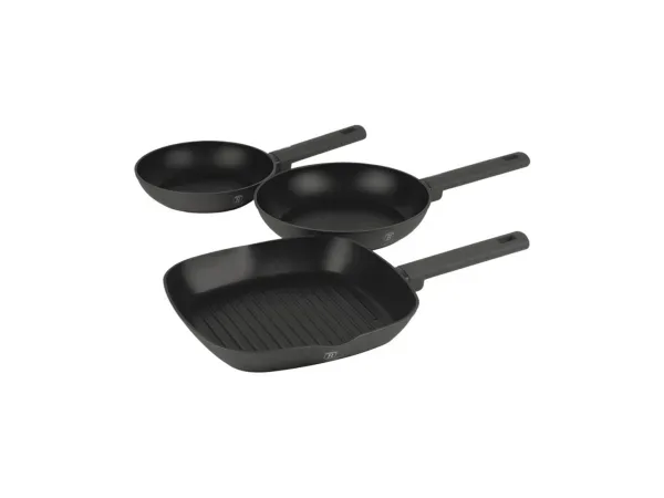 Berlinger, Küchenbedarf, Berlinger Haus 3-teiliges Bratpfannen Set Ø 20/24cm + 28 Grillpfanne matt Anthracite Collection, Produkte & Wohnen