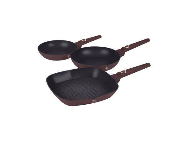 Berlinger, Küchenbedarf, Berlinger Haus 3-teiliges Bratpfannen Set Ø 20/24/28cm matt bordeaux Leonardo Collection, Produkte & Wohnen