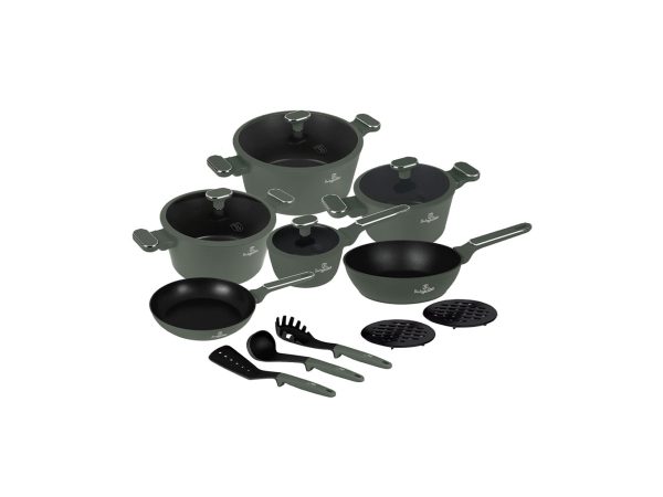 Berlinger, Küchenbedarf, Berlinger Haus 15-teiliges Kochgeschirr-Set Matte Green Collection, Produkte & Wohnen
