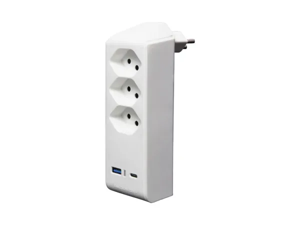 BRENNENSTUHL - Abzweigstecker 3-fach drehbar bis 300° ohne Aufhänger mit USB Typ A und C, 84X84MM