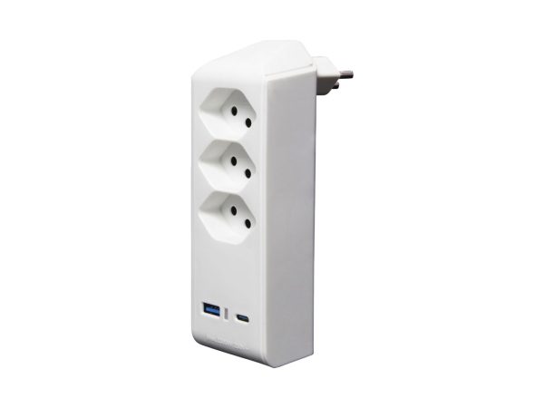 BRENNENSTUHL - Abzweigstecker 3-fach drehbar bis 300° ohne Aufhänger mit USB Typ A und C, 84X84MM