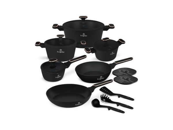 Berlinger, Küchenbedarf, Berlinger Haus 15-teiliges Kochgeschirr-Set PRO Black Rose Collection, Produkte & Wohnen