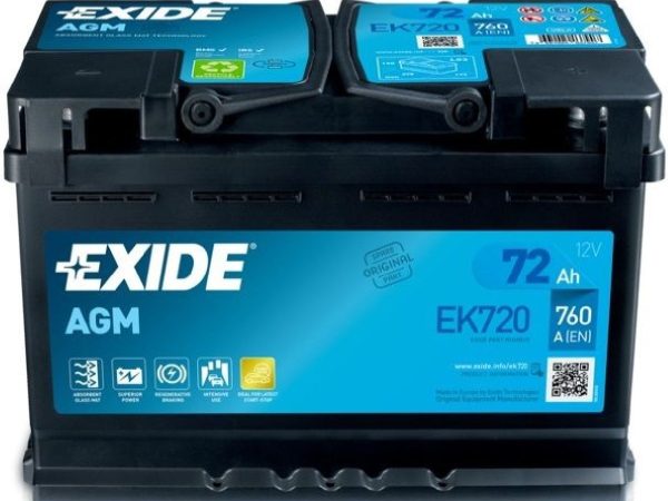 Exide, Fahrzeugbatterie,  Start-Stop AGM 12V/72Ah/760A LxBxH 278x175x190mm/B13/S:0, AUTO & BIKE, EK720