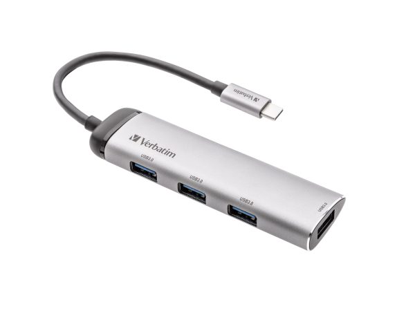 Verbatim 49147 USB-Hub 4 Port USB-A USB 3.2 Gen1 5 GBit/s mit USB-C® Stecker, LED-Anzeige Grau