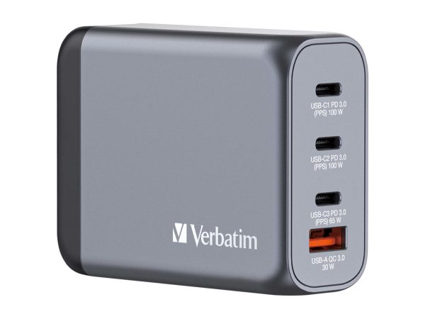 VERBATIM Charger 100W GaN grey 32202 3xUSB-C 1xUSB-A +Adapter UK/US