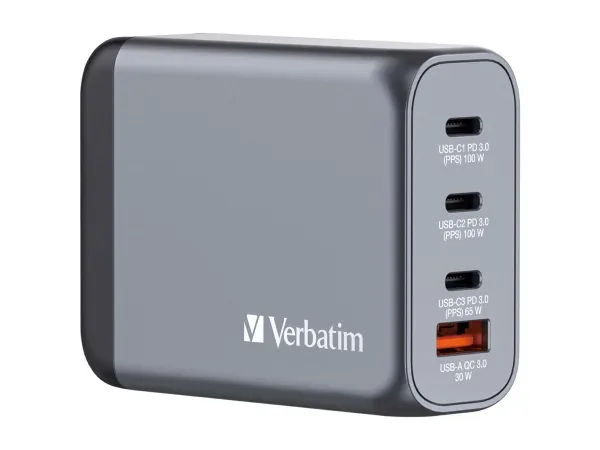 VERBATIM Charger 100W GaN grey 32202 3xUSB-C 1xUSB-A +Adapter UK/US