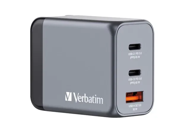 Verbatim, USB Ladegerät, Verbatim GaN 3 Port Charger 65W, Produkte & Wohnen