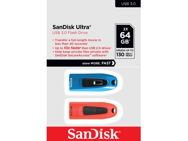 SanDisk -  Ultra USB-Stick 64 GB USB Typ-A 3.2 Gen 1 (3.1 Gen 1) Blau, Rot, Rot Bunt, 64 GB