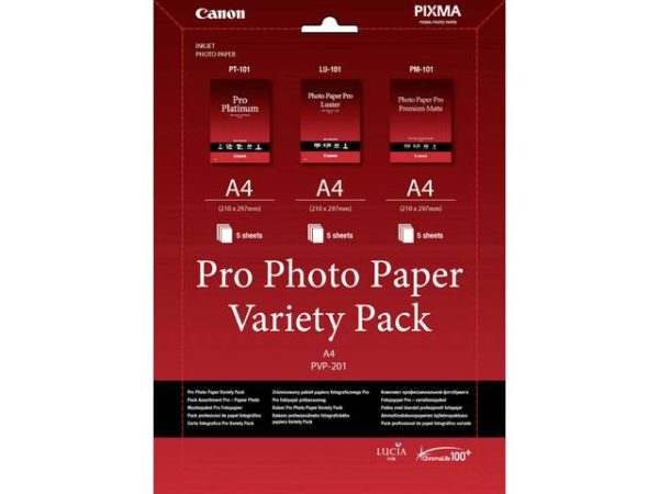 Canon Pro Photo Paper Variety Pack A4 PVP-201 6211B021 Fotopapier DIN A4 210 g/m² 15 Blatt Hochglänzend, Seidenglänzend,