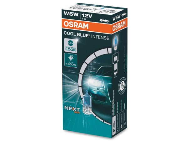 OSRAM, Ersatzleuchtmittel,  COOL BLUE INTENSE Halogen 12V 5W W2,1x9,5d Blister, AUTO & BIKE, 2825CBN