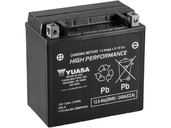 YUASA, Fahrzeugbatterie, AGM 12V/12.6Ah/240A LxBxH: 150 // 87 // 145 // S:1, AUTO & BIKE, YTX14H-BS