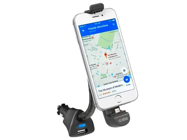 SBS, Auto, Autohalterung mit Blitzlicht-Anschluss und USB-Port für iPhone bis 5,5