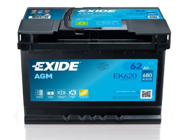 Exide, Fahrzeugbatterie,  Start-Stop AGM 12V/62Ah/680A LxBxH 242x175x190mm/B13/S:0, AUTO & BIKE, EK620