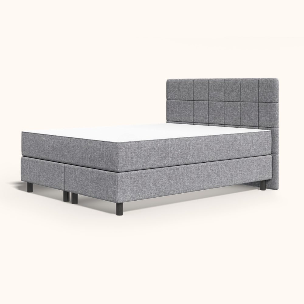 Emma Original Boxspringbett 140x200 cm - hellgrau - Füße Holz - Kopfteil gesteppt