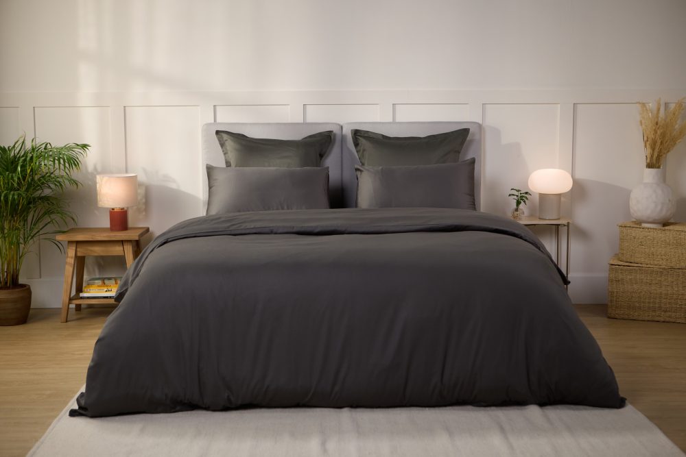 Emma Satin-Baumwolle Bettbezug 200x200 - 100% Satin aus natürlicher Baumwolle - Dunkelgrau
