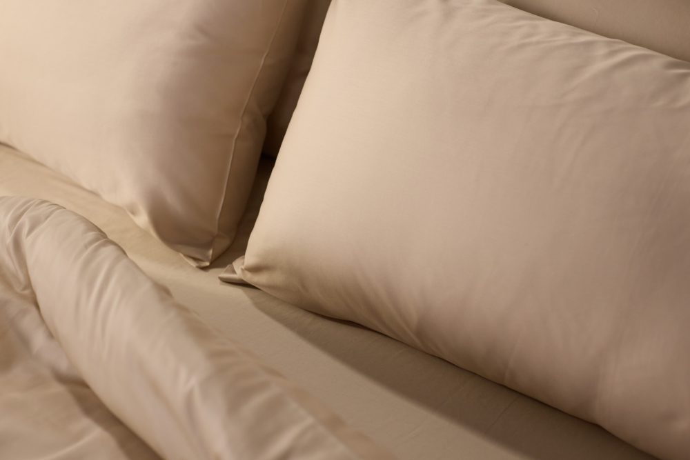 2 Emma Satin-Baumwolle Kissenbezüge 50x70 - 100% Satin aus natürlicher Baumwolle - Beige