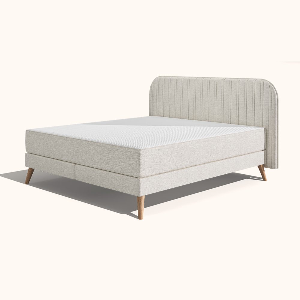 Emma Original Elite Boxspringbett ? Dunkelgrau ? 140x200 cm ? Kopfteil mit Streifen ? Metallfüße