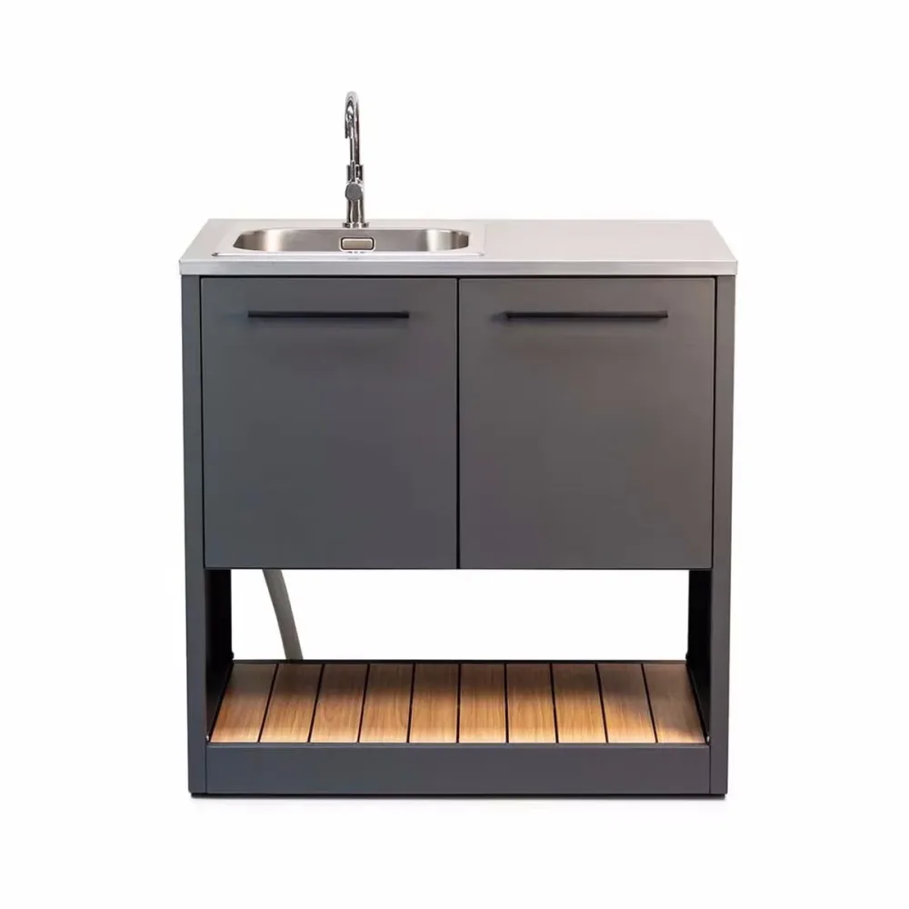 Sahara Spühlbecken Modul Outdoor Küche – Grill Ablage/Grill Rollwagen/Grill Erweiterung – schwarz
