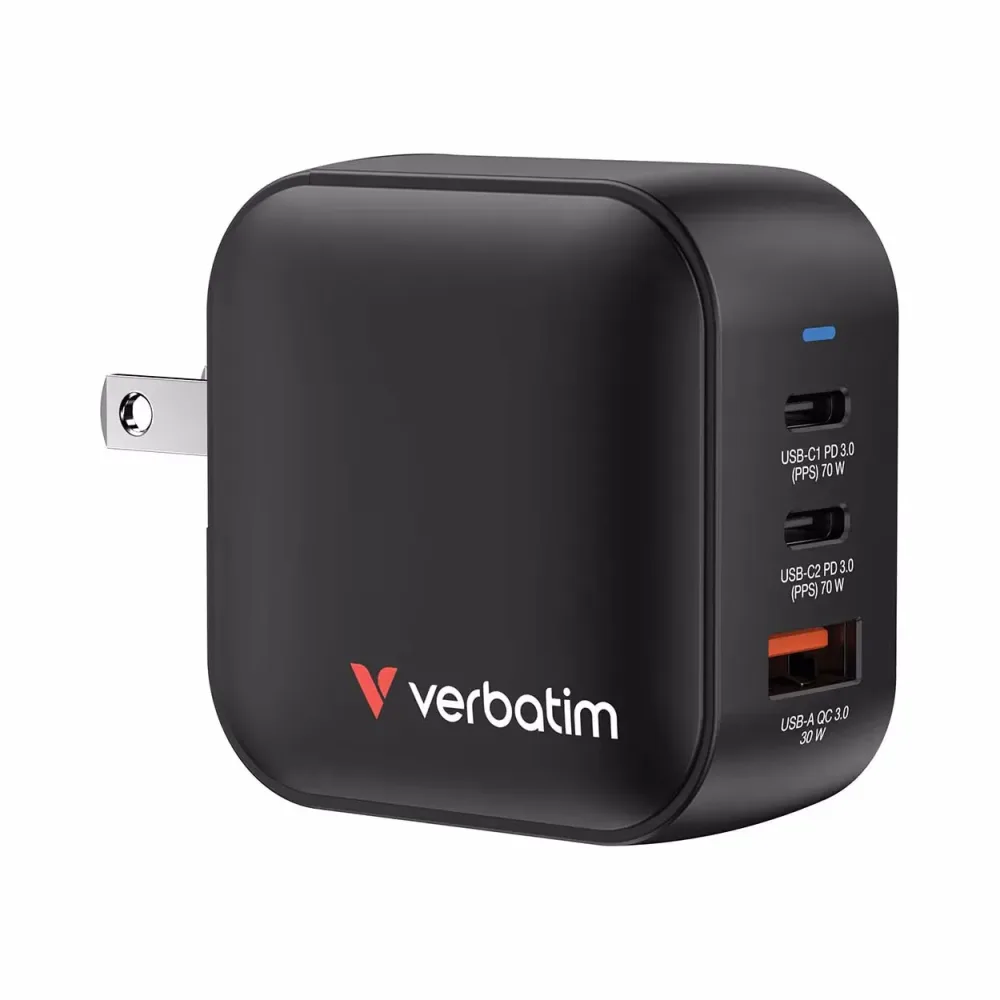 Verbatim Mini GaN Charger 70W 3 Port Powerbank – USB C Kabel/Adapter/Ladegerät – schwarz
