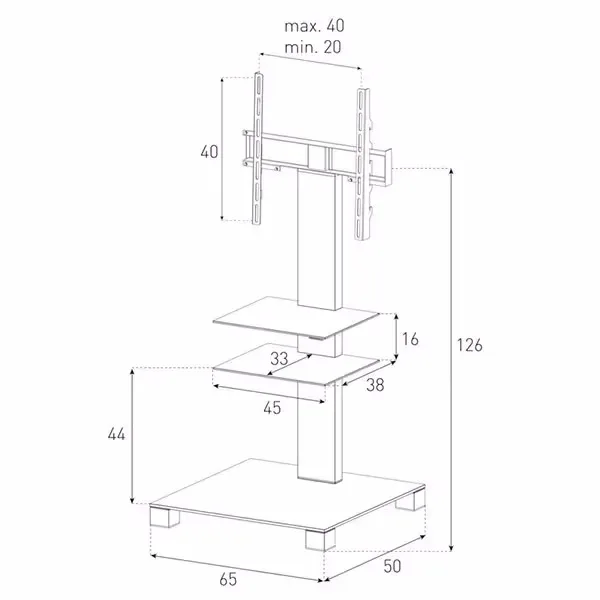 Balcar PL2525-C-INX Möbel PL2525 Klarglas Alu – TV Möbel – metallic
