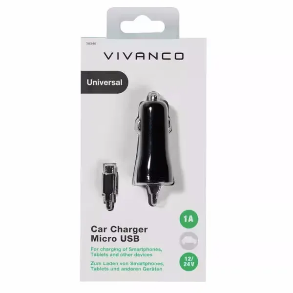 Vivanco Micro Auto Ladegerät 1A – USB C Kabel/Adapter/Ladegerät – schwarz