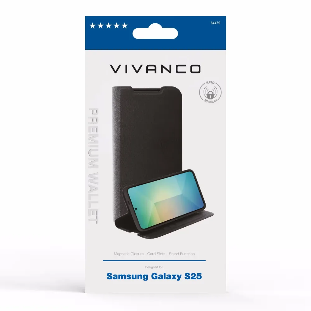 Vivanco Premium Wallet für Galaxy S25 Samsung Galaxy S25 Cover – Handyhülle/Handy Tasche – schwarz