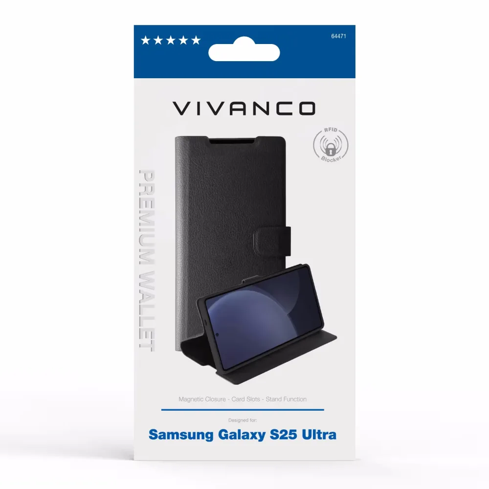 Vivanco Premium Wallet für Galaxy S25 Ultra Samsung Galaxy S25 Ultra Cover – Handyhülle/Handy Tasche – schwarz