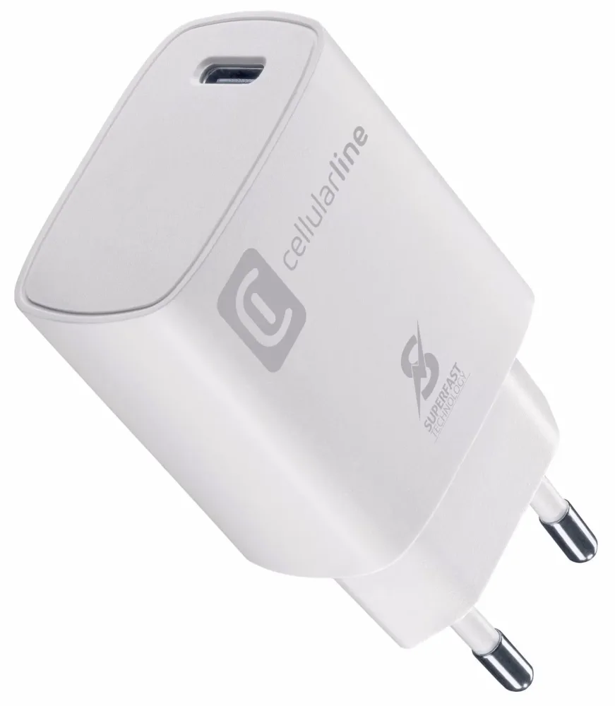 Cellularline USB-C 25W Netzladegerät im Micropack Charger USB-C – USB C Kabel/Adapter/Ladegerät – weiss