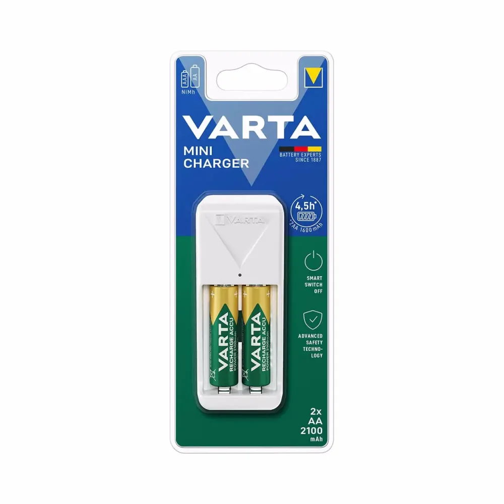 Varta Mini Charger 2100mAh Ladegerät – Aufladbare Batterien – weiss