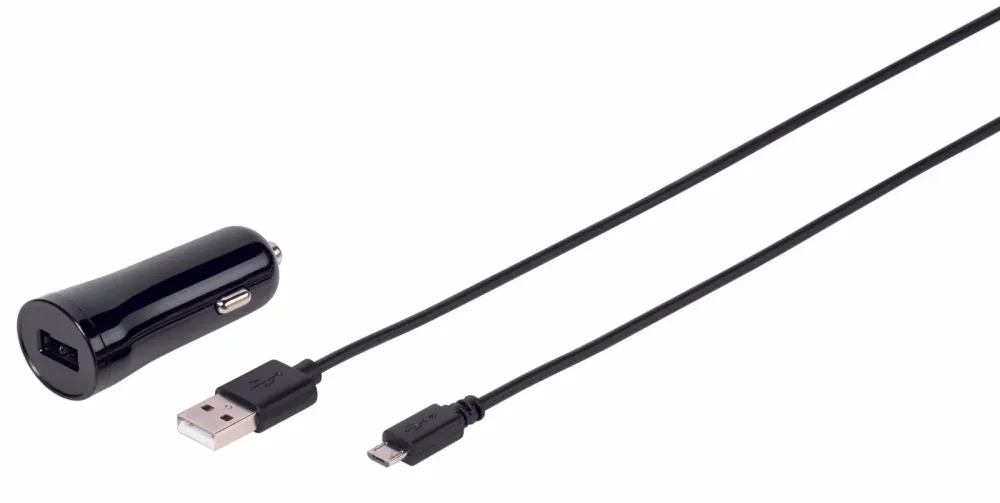 Vivanco Kfz Ladegerät 2.4A, inkl. Micro USB Kabel, 1.2m, schwarz – USB C Kabel/Adapter/Ladegerät