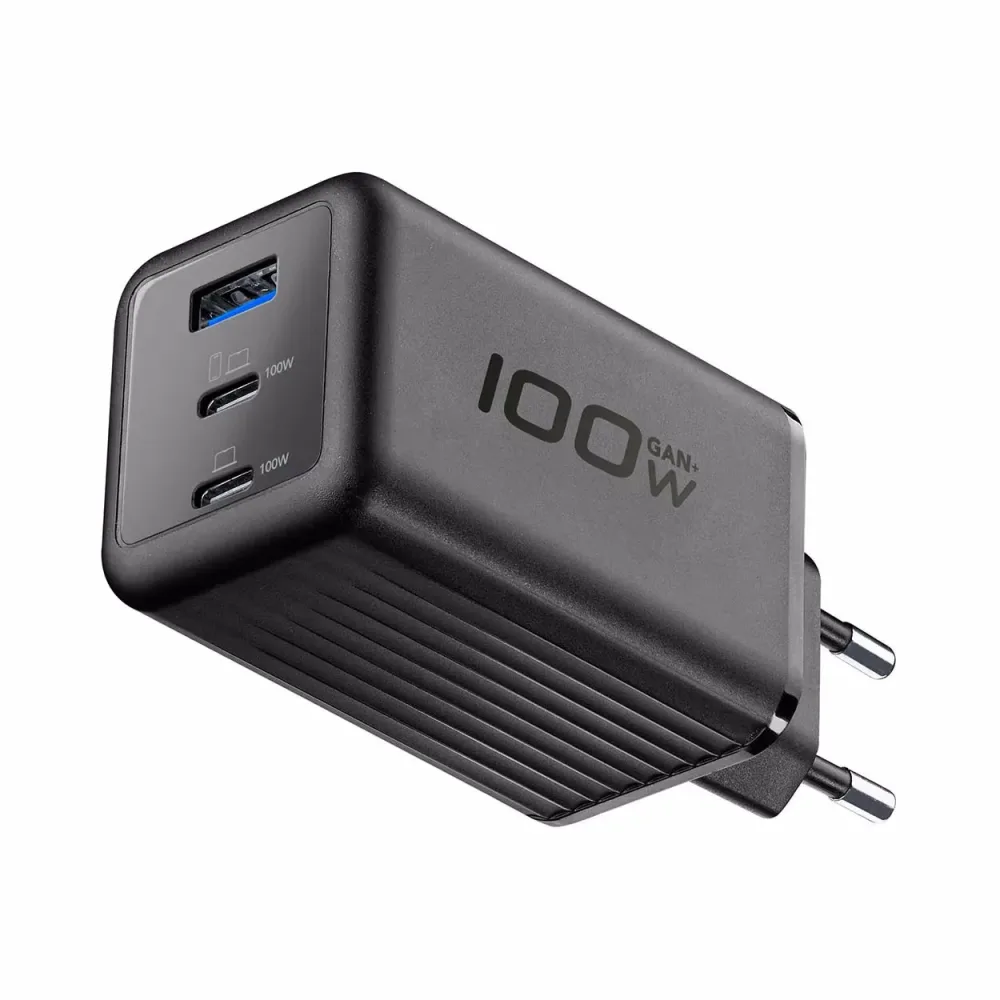 Cellularline ACH GaN+ 3 Ports 100W Ladegerät – USB C Kabel/Adapter/Ladegerät – schwarz