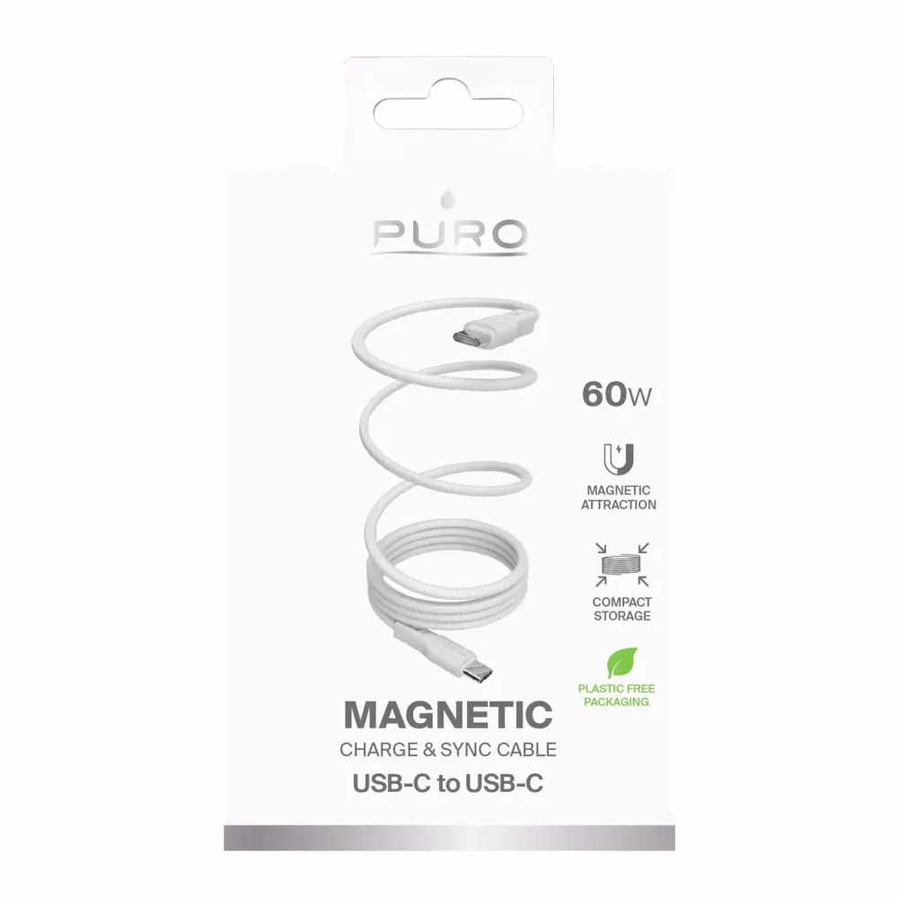 Puro Magnetic Cable USB-C to USB-C, 60W, 1m, white Charging Cable – USB C Kabel/Adapter/Ladegerät – weiss