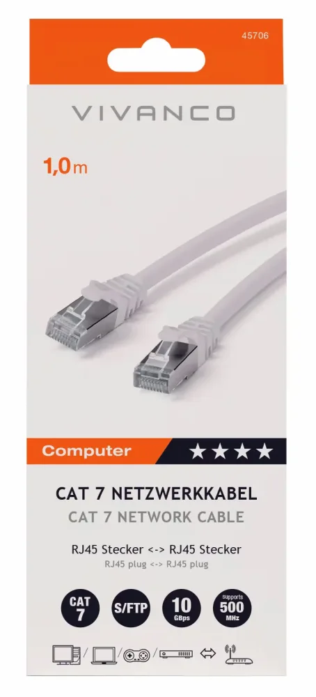 Vivanco CAT 7, 1.0m CAT 7 Netzwerkkabel, Twisted Pair, S/FTP, 1m – PC Kabel/PC Adapter