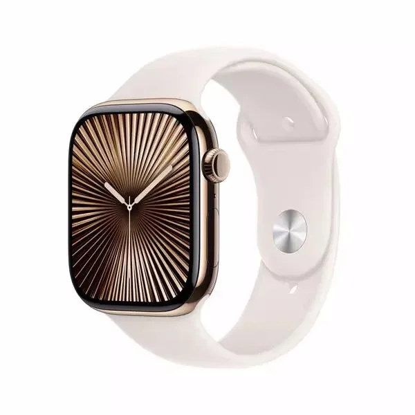 Apple Watch Series 10 GPS + Cellular, 46mm, Gold Titanium / Starlight Sport Band M/L