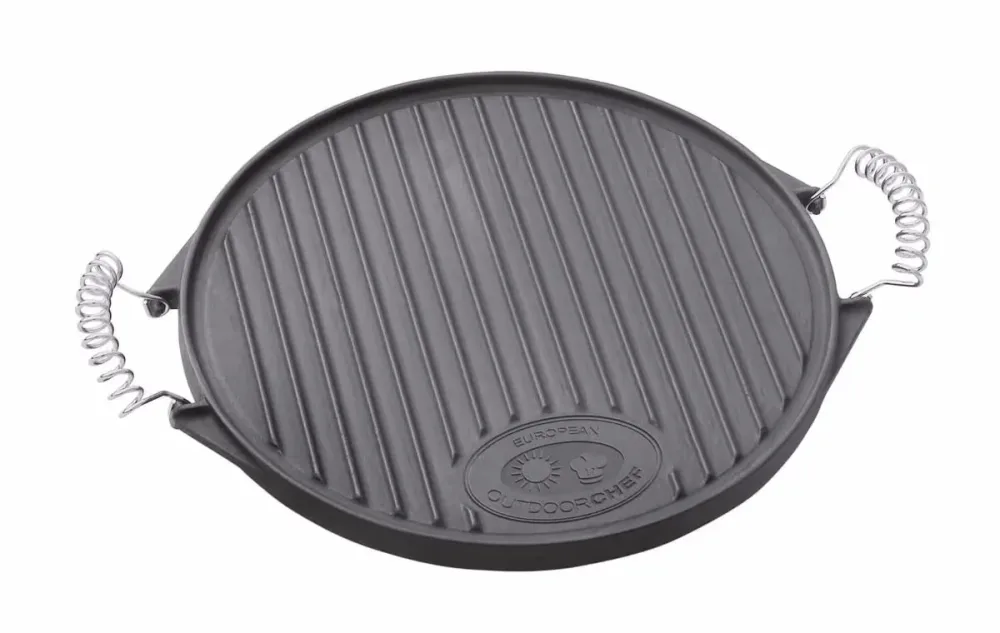 OUTDOORCHEF Gusseisenplatte 33cm Gusseisenplatte m. 2 Griffen – Grillplatte/Grillrost – schwarz