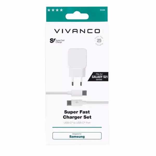Vivanco SuperFast Charger Set 25W Samsung Vivanco Charger USB-C – USB C Kabel/Adapter/Ladegerät
