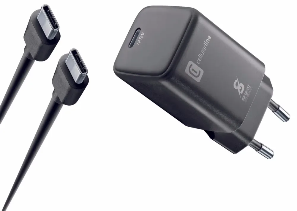 Cellularline USB-C-Charger 45W Charger USB-C – USB C Kabel/Adapter/Ladegerät – schwarz