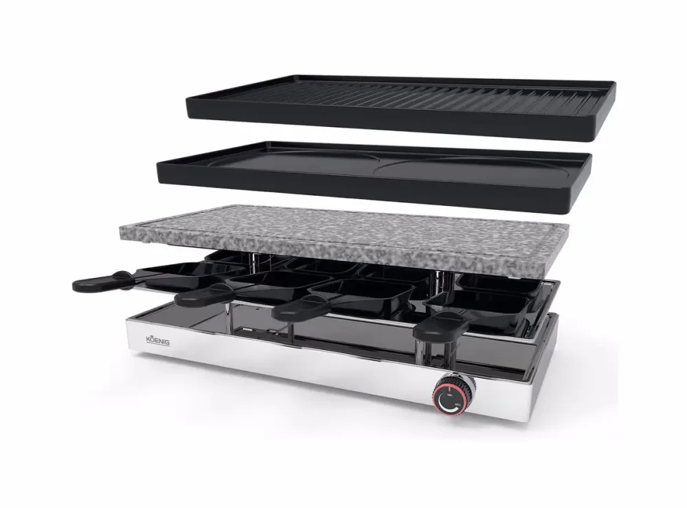 Koenig Elegance «Grill und Stein» Raclettegerät – Raclette Ofen/Raclette Grill – schwarz / chrom