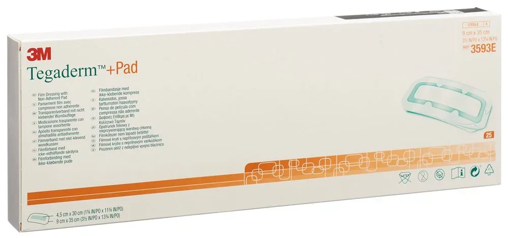 3M Tegaderm+Pad 9x35cm, Wundkissen 4.5x30cm (25 Stk)