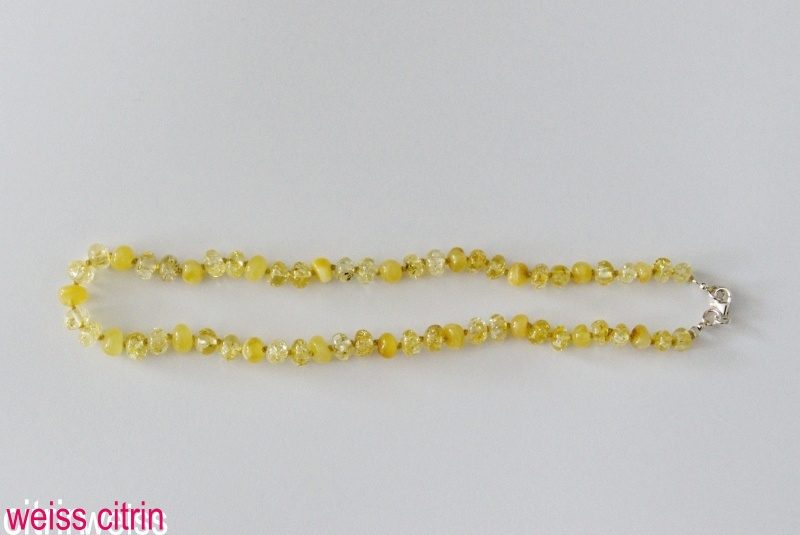 Amberstyle Bernsteinkette weiss citrin 32cm mit Karabinerverschluss